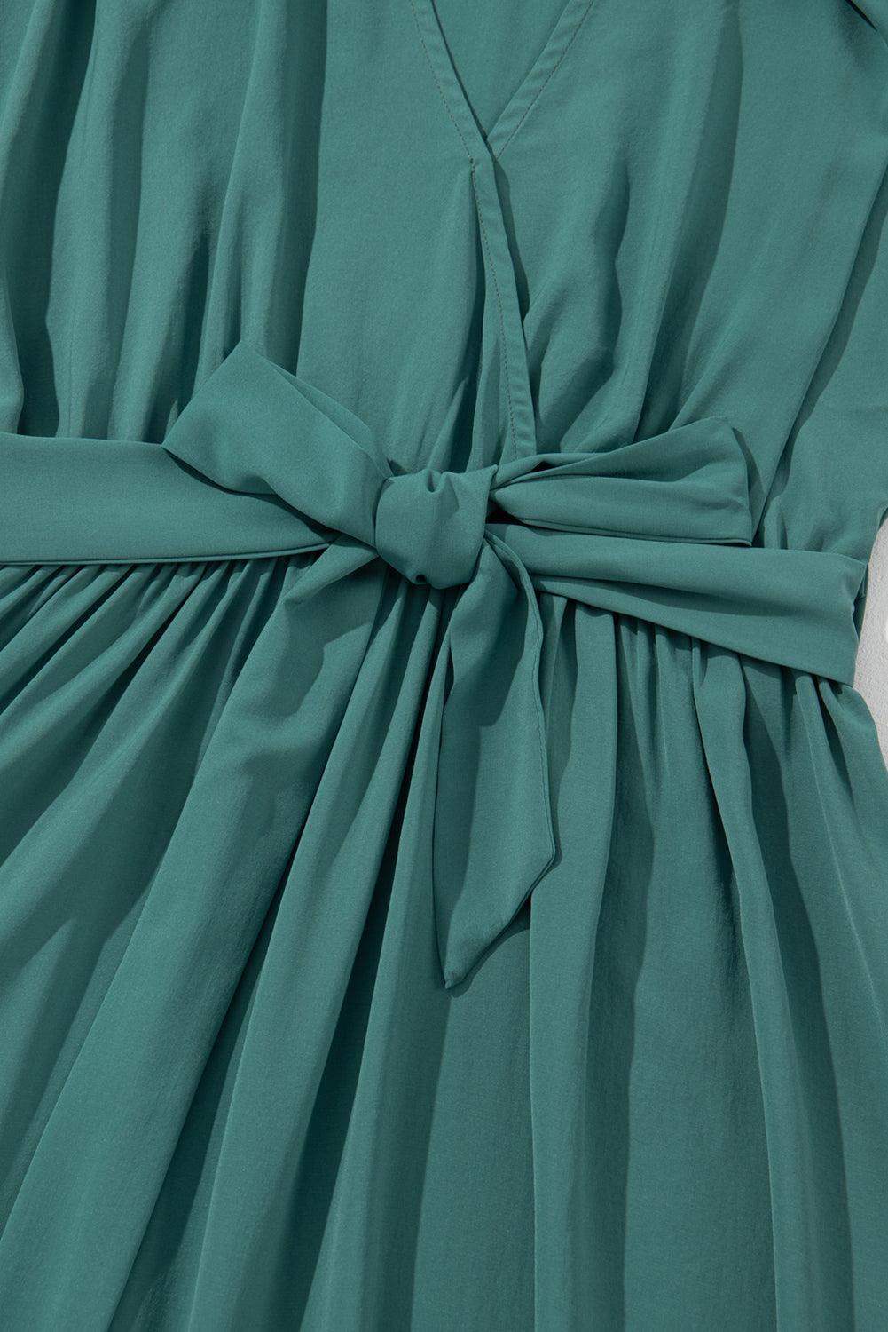 LD | Donkergroene maxi jurk met plooien voor dames