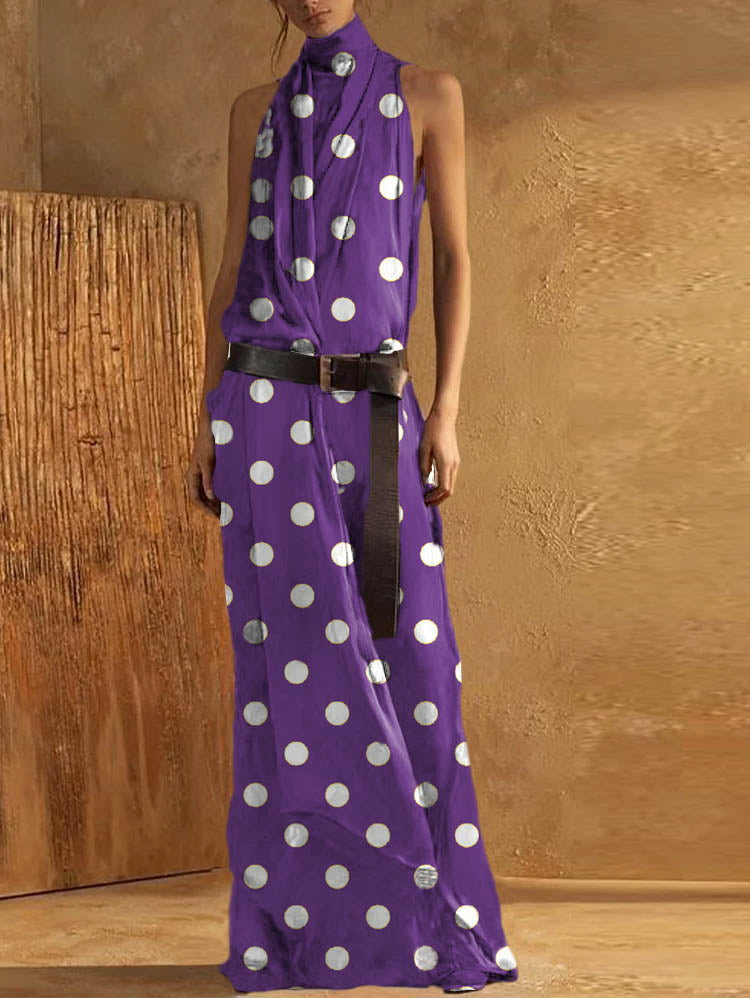 LD | Maxi Tank Dress voor dames - Hoge halslijn - Mouwloos - Tailleband - Vloeiende pasvorm - Ademende mix
