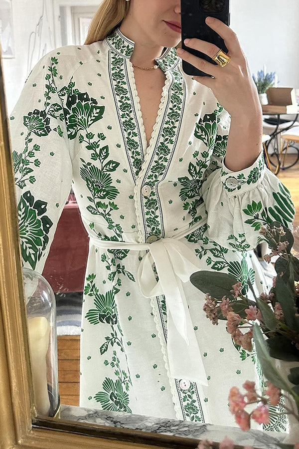 LD | Unieke Print Button Down Lange Mouw Shirt Maxi Dress