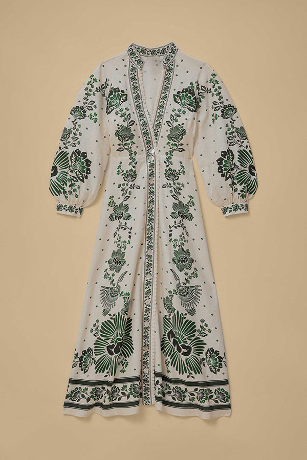 LD | Unieke Print Button Down Lange Mouw Shirt Maxi Dress