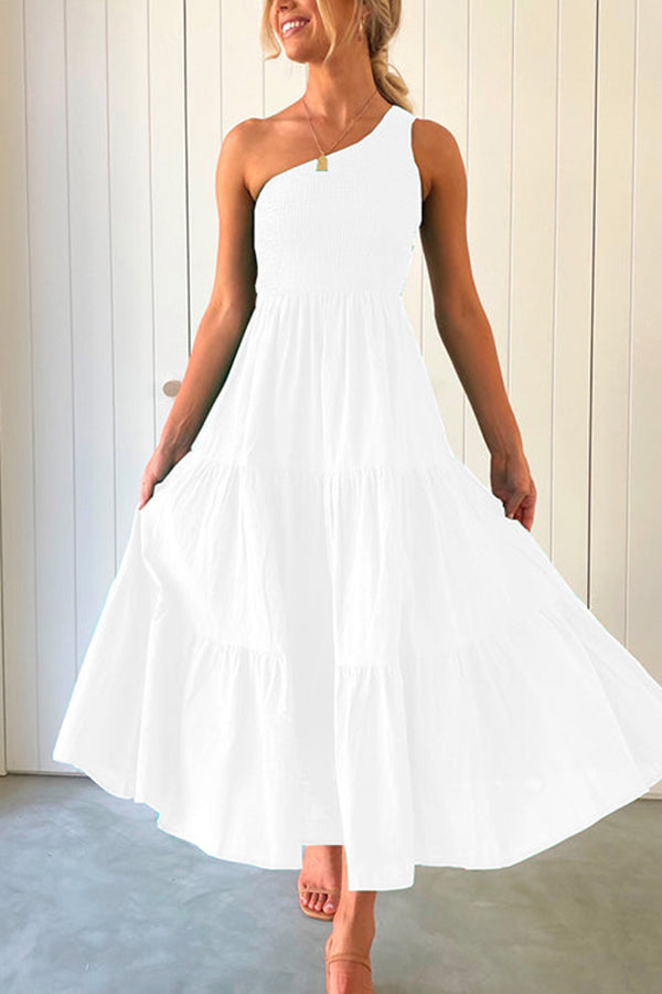LD | Off-the-shoulder, mouwloze maxi jurk met ruches