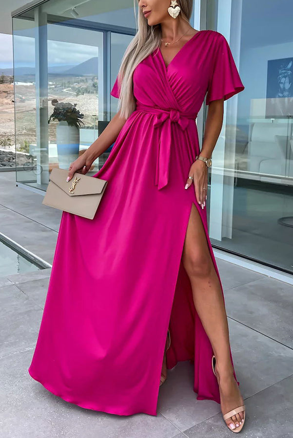LD | Call Me Confident Glitter Stof Belted Slit Maxi Dress