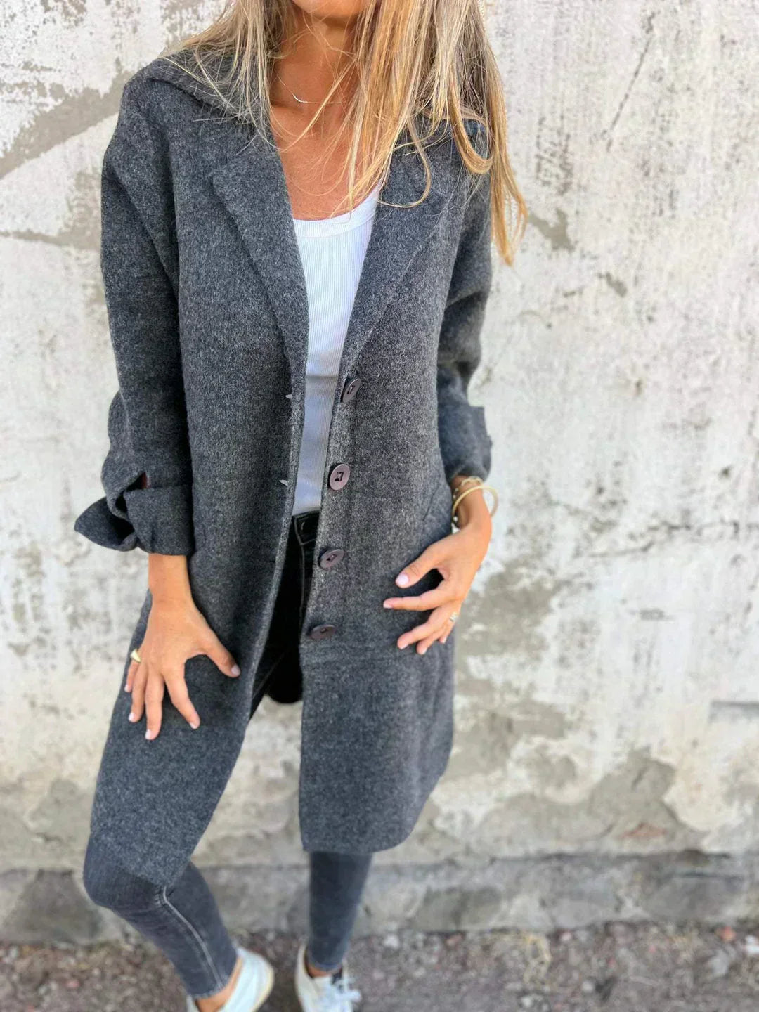 LD | Teni™ Lange, casual, elegante jas met praktische zakken