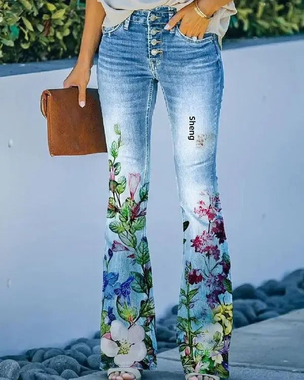 LD | Bedrukte broek met hoge taille