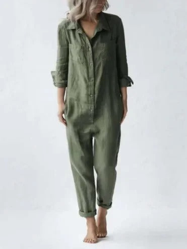 LD jumpsuit met lange mouwen, knopen en zakken