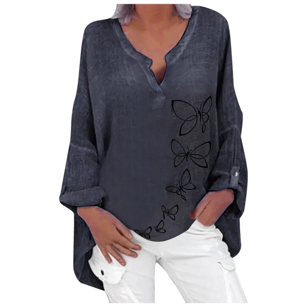 LD | Blouse met lange mouwen en V-hals