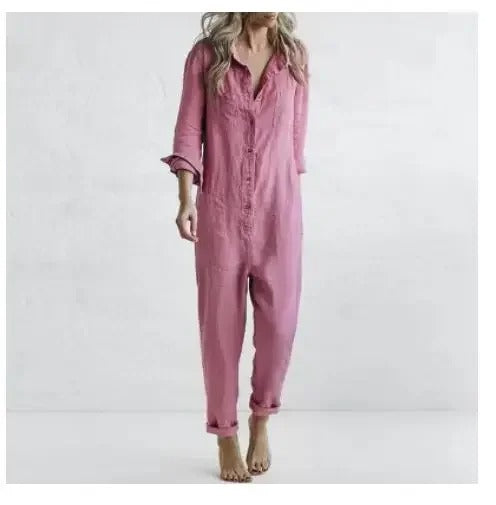 LD jumpsuit met lange mouwen, knopen en zakken