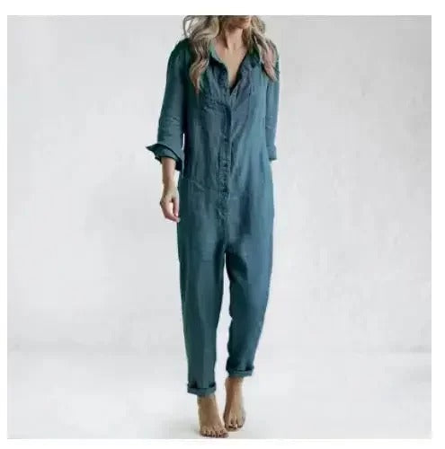 LD jumpsuit met lange mouwen, knopen en zakken