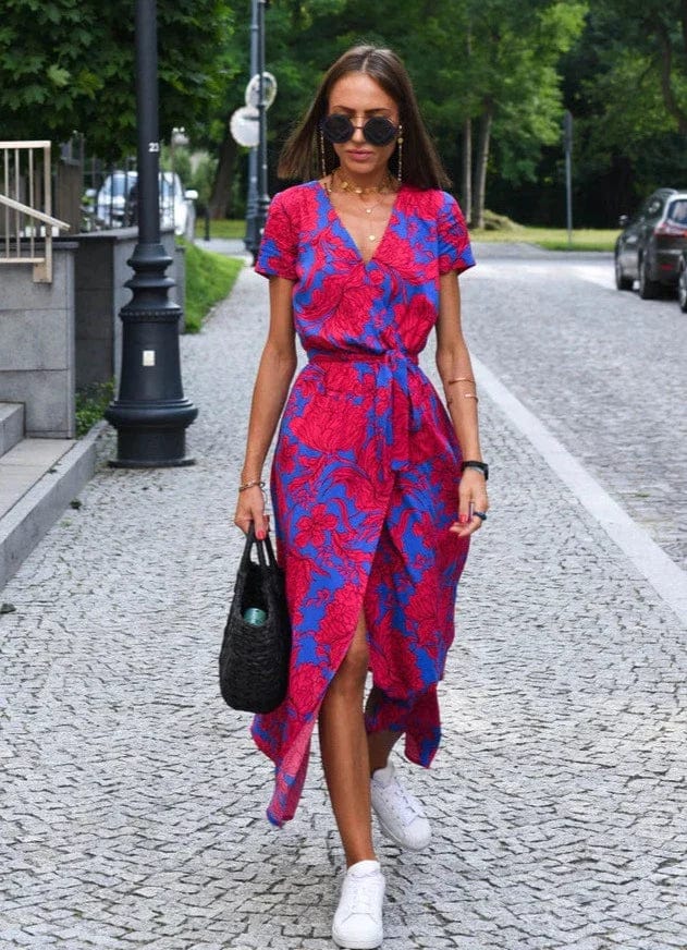 LD | Elegante kleurrijke zomer midi-jurk met bloemen