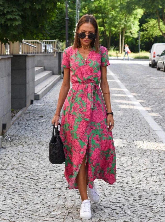 LD | Elegante kleurrijke zomer midi-jurk met bloemen