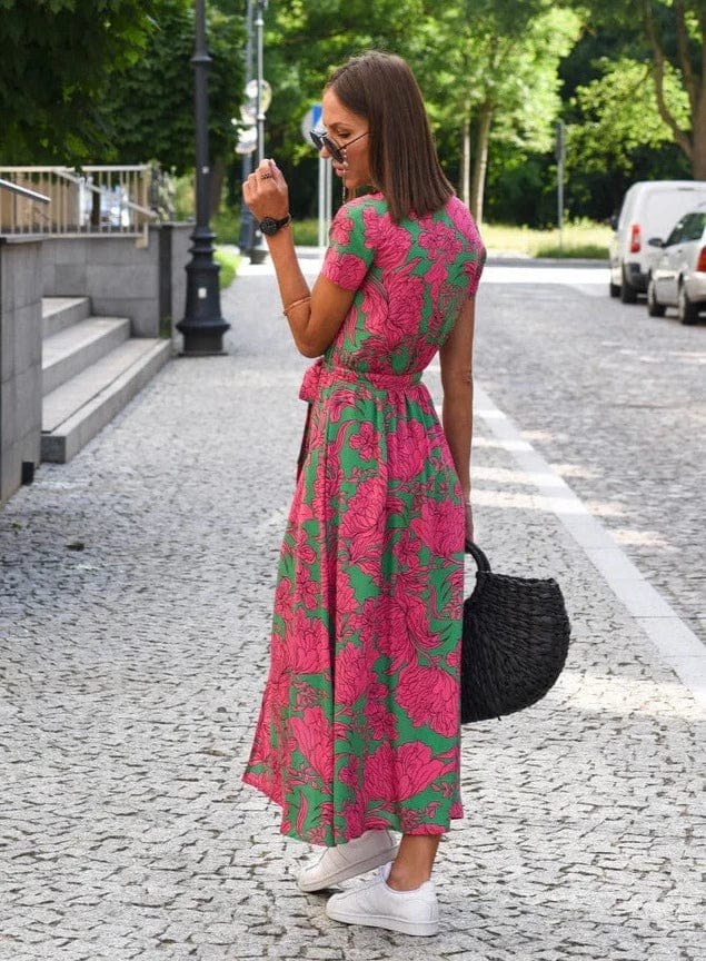 LD | Elegante kleurrijke zomer midi-jurk met bloemen