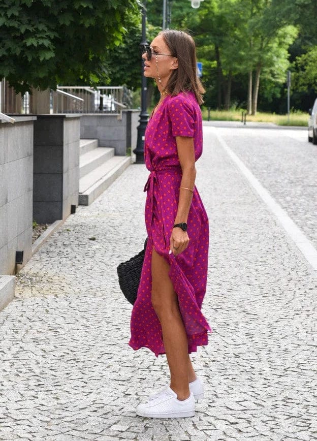 LD | Elegante kleurrijke zomer midi-jurk met bloemen