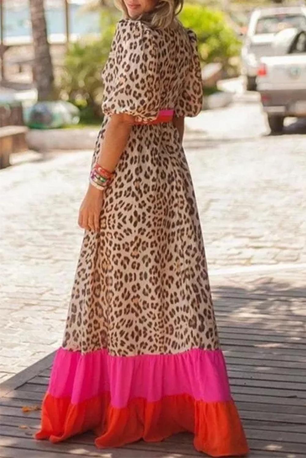 LD | Maxi-jurk met luipaardprint en pofmouwen voor dames