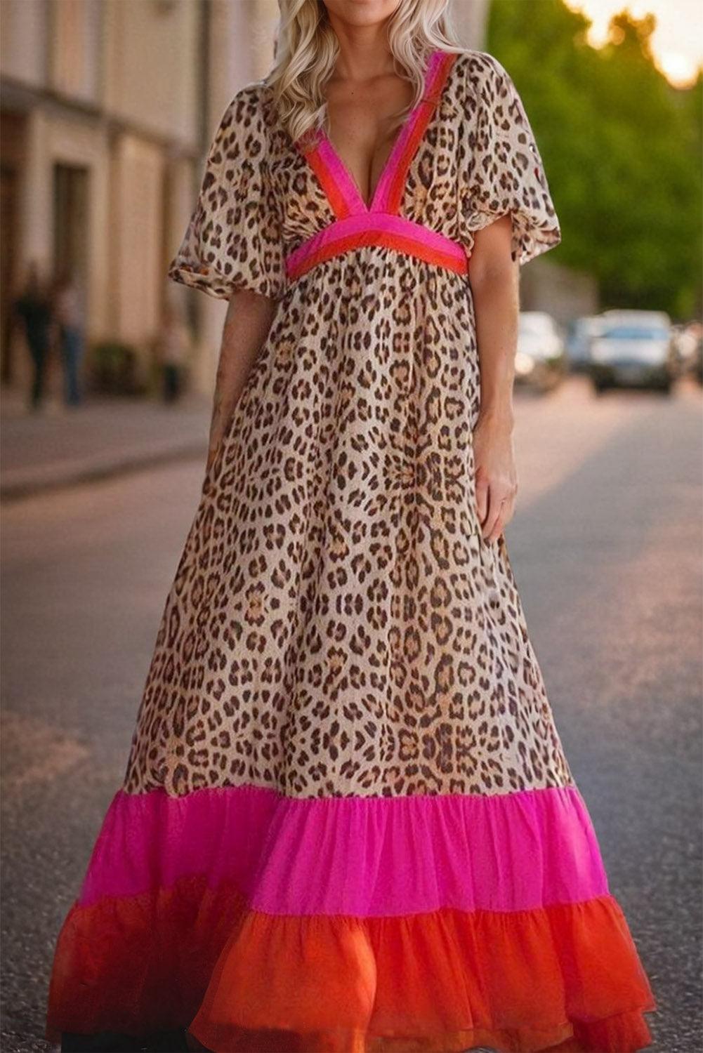 LD | Maxi-jurk met luipaardprint en pofmouwen voor dames
