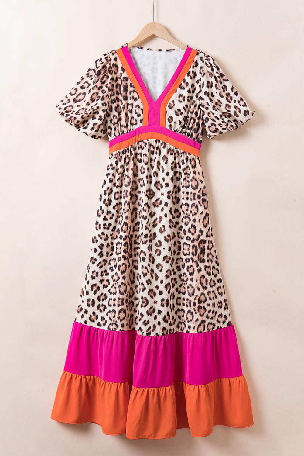 LD | Maxi-jurk met luipaardprint en pofmouwen voor dames