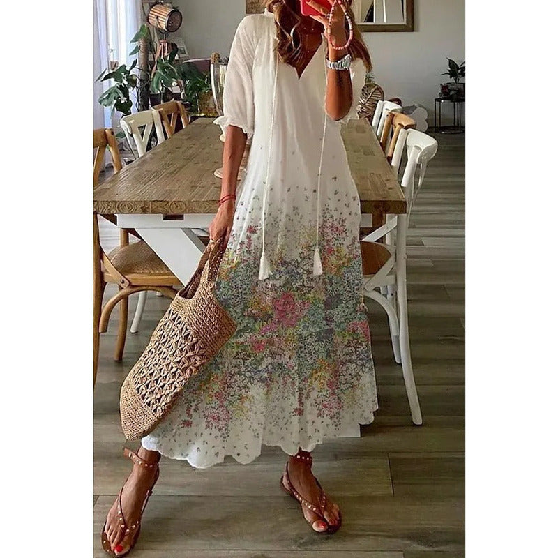 LD | Elegante losse katoenen linnen maxi jurk 1 + 1 GRATIS