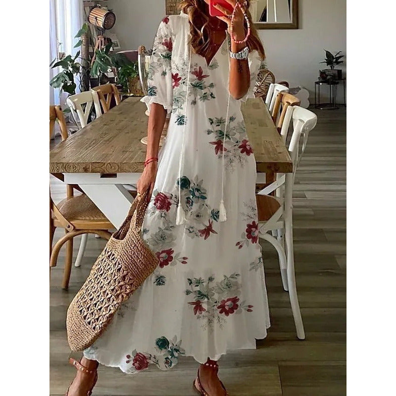 LD | Elegante losse katoenen linnen maxi jurk 1 + 1 GRATIS