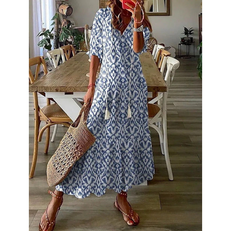 LD | Elegante losse katoenen linnen maxi jurk 1 + 1 GRATIS