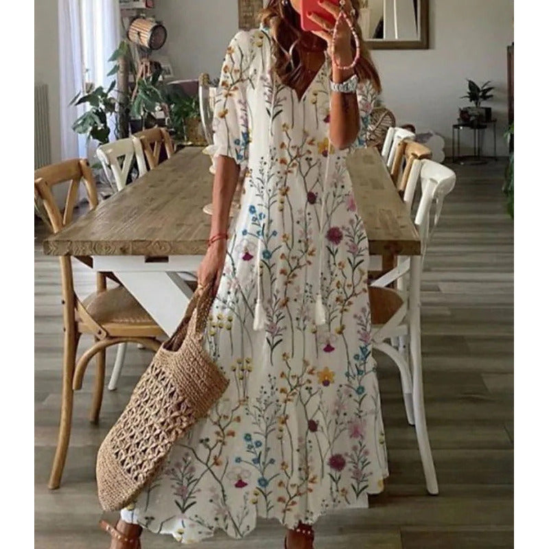 LD | Elegante losse katoenen linnen maxi jurk 1 + 1 GRATIS