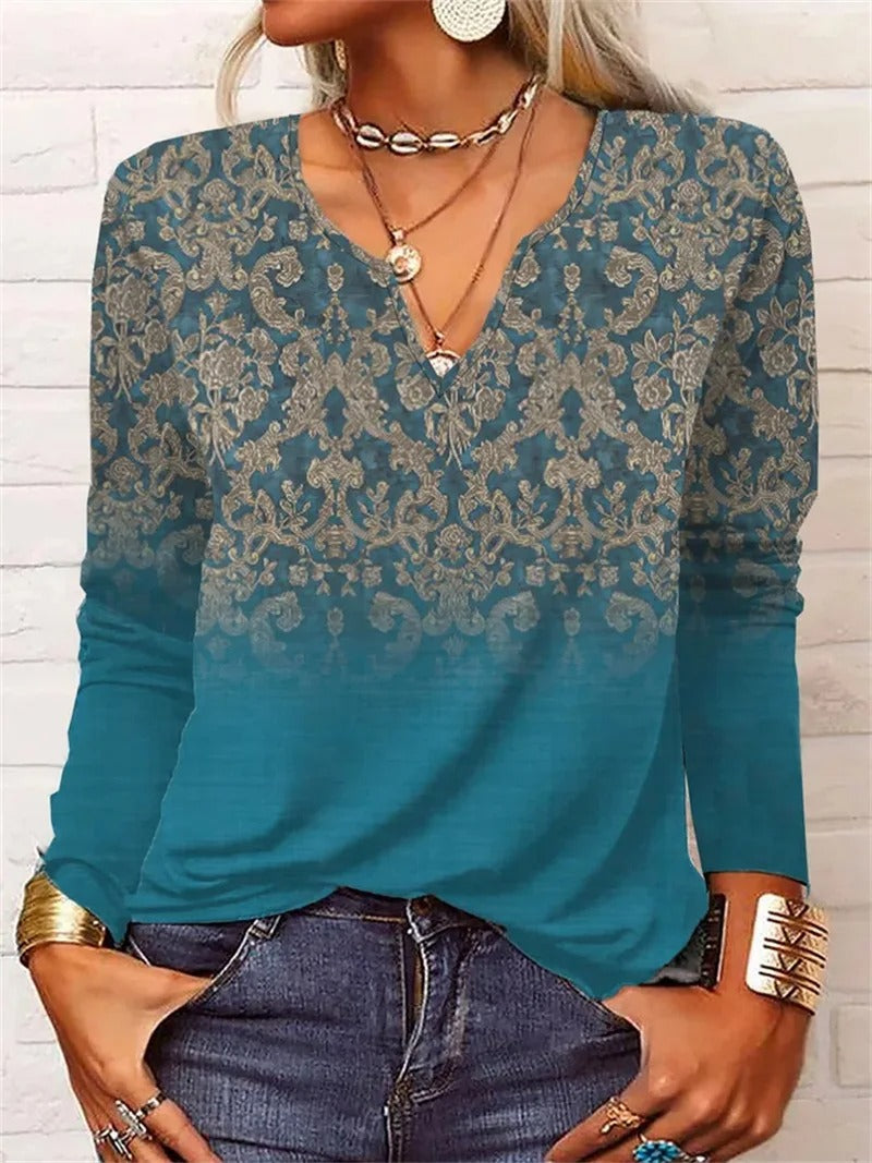 LD | top met lange mouwen en boho patchworkprint