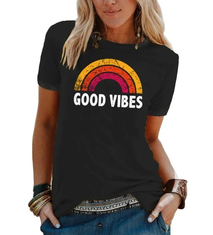 LD | Elegant retro regenboog good vibes T-shirt