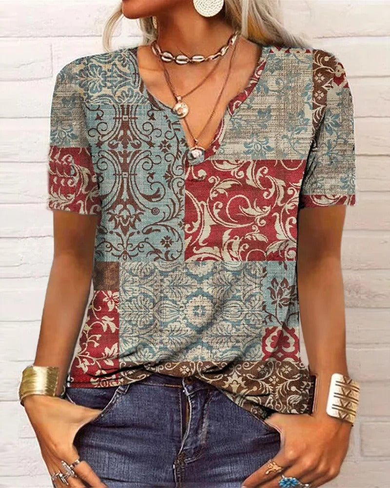 LD | top met lange mouwen en boho patchworkprint