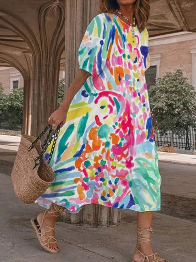 LD Teresa artistieke casual jurk met bloemenprint voor dames
