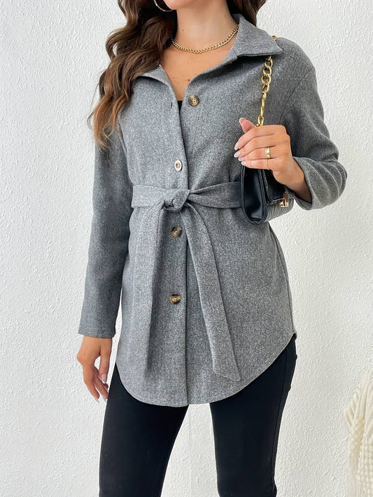 LD | Elegante jas met knopen en riem voor vrouwen