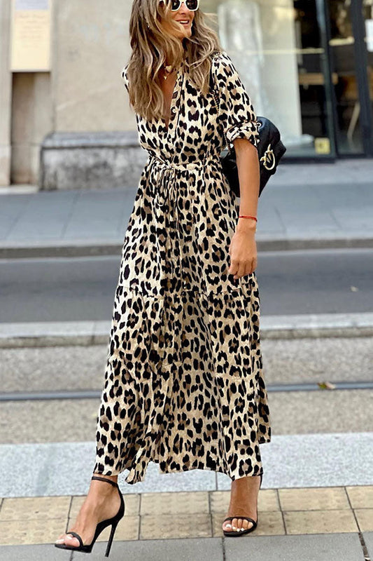 LD | Nippend In Sedona Luipaard Shirt Maxi Dress