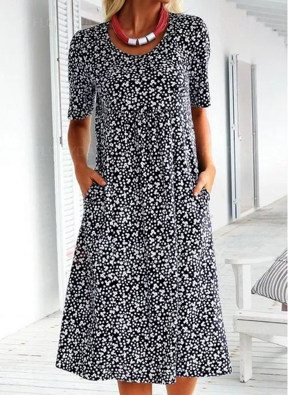 LD | Alexandra - Casual damesjurk met bloemen en U-halslijn