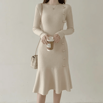 LD | elegante geribde midi-jurk voor dames