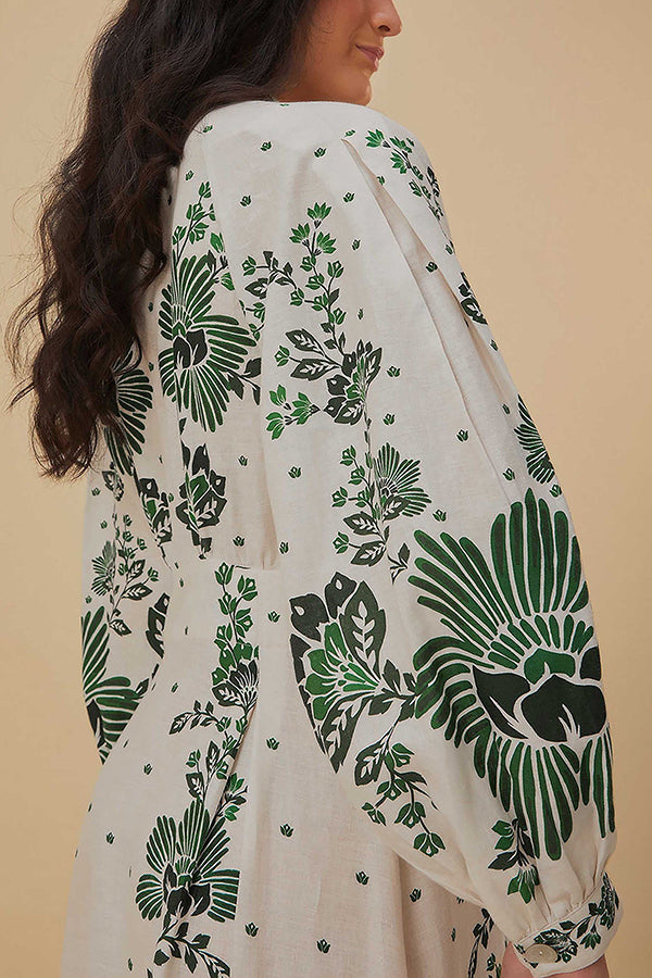 LD | Unieke Print Button Down Lange Mouw Shirt Maxi Dress