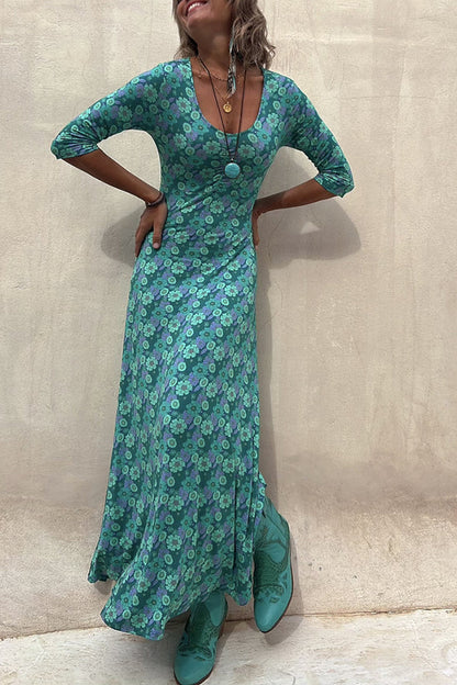 LD | Iconic Crush Bloemen Halflange Mouw Elastische Maxi Dress
