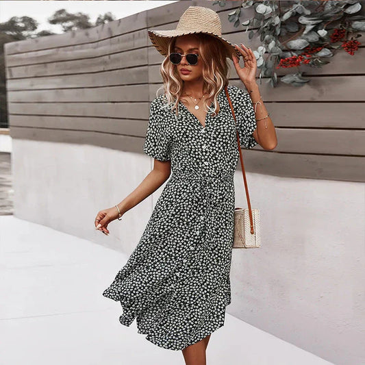 LD | chique dames midi-jurk met knopen