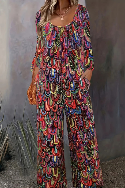 LD | Casual Print Basic U Hals Regular Jumpsuits