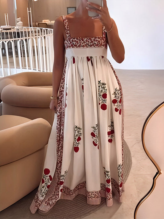 LD | Maxi-jurk met vierkante hals en bloemenprint