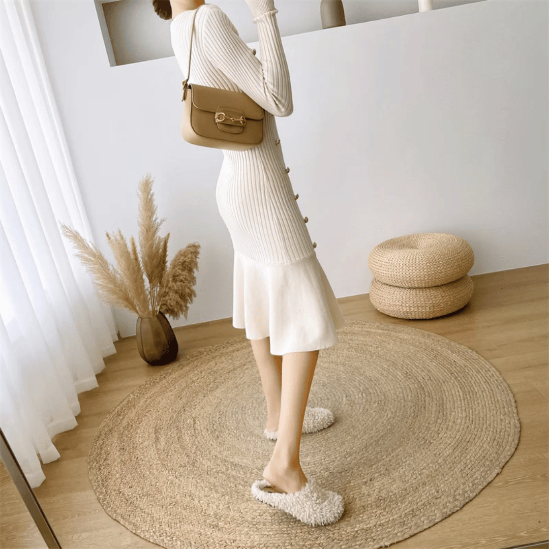LD | elegante geribde midi-jurk voor dames