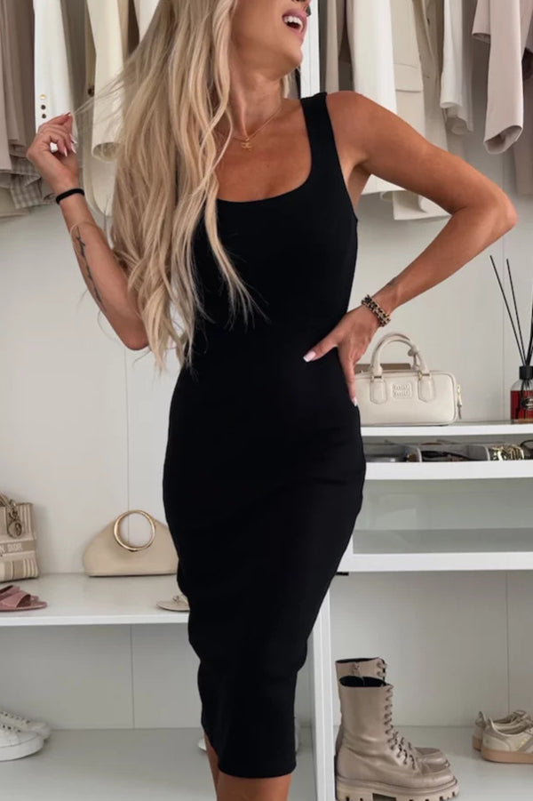 LD | Comfort en vrouwelijkheid rib gebreide tank split stretch midi jurk