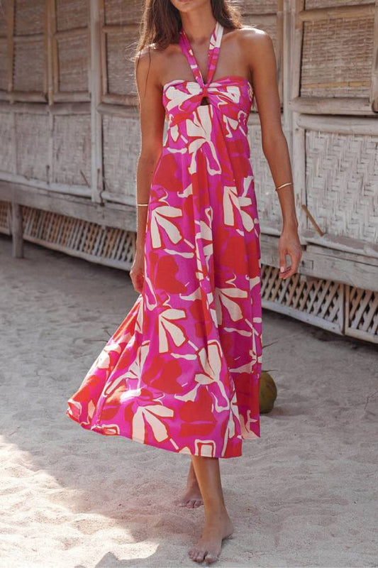 LD | Halternek print Berry Lotus Midi Dress