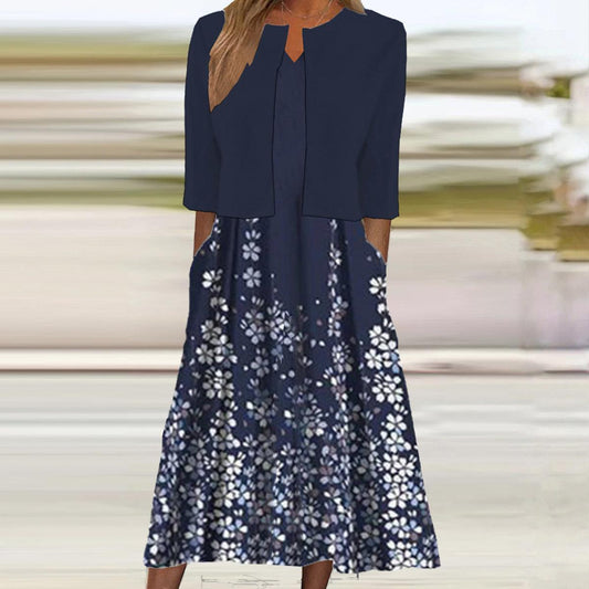 LD Navy midi-jurk met zijzakken en jasje