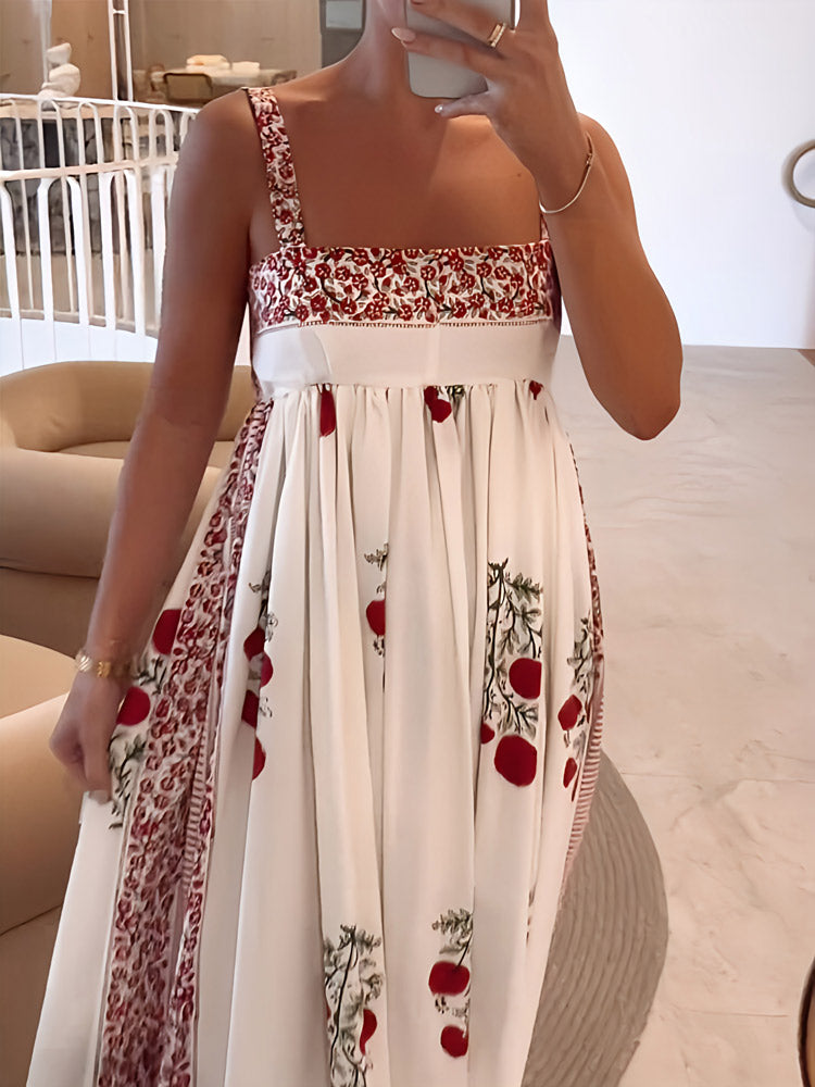 LD | Maxi-jurk met vierkante hals en bloemenprint