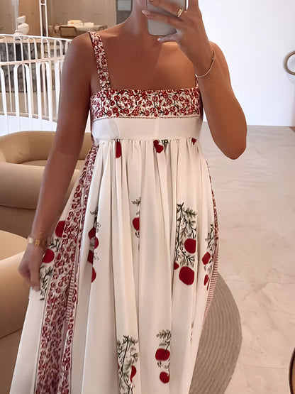 LD | Maxi-jurk met vierkante hals en bloemenprint
