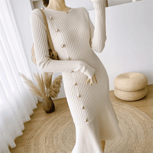 LD | elegante geribde midi-jurk voor dames
