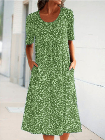 LD | Alexandra - Casual damesjurk met bloemen en U-halslijn