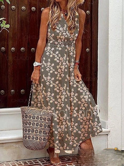 LD | Jurken voor dames Lange mouwloze jurk met boho print