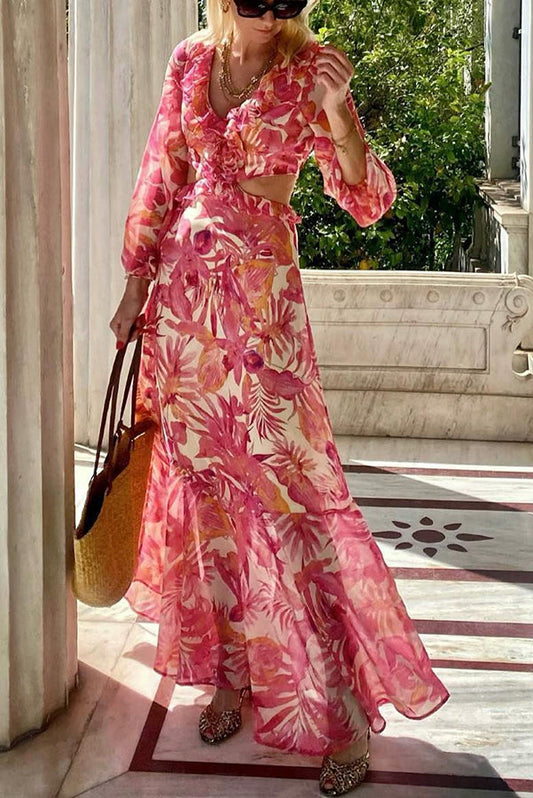LD Make Me Blush Maxi Dress met bloemen en ruches aan de zijkant