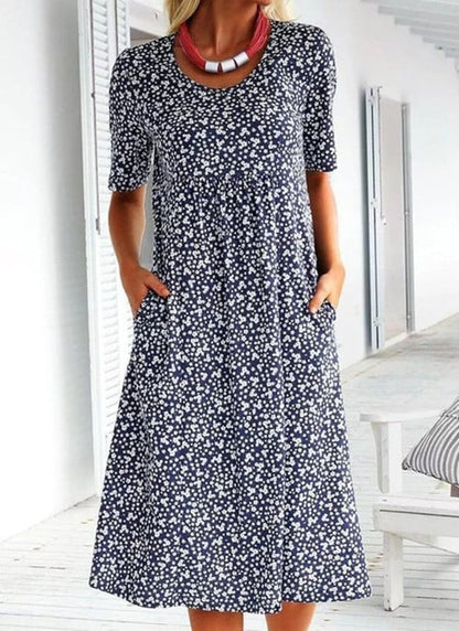 LD | Alexandra - Casual damesjurk met bloemen en U-halslijn