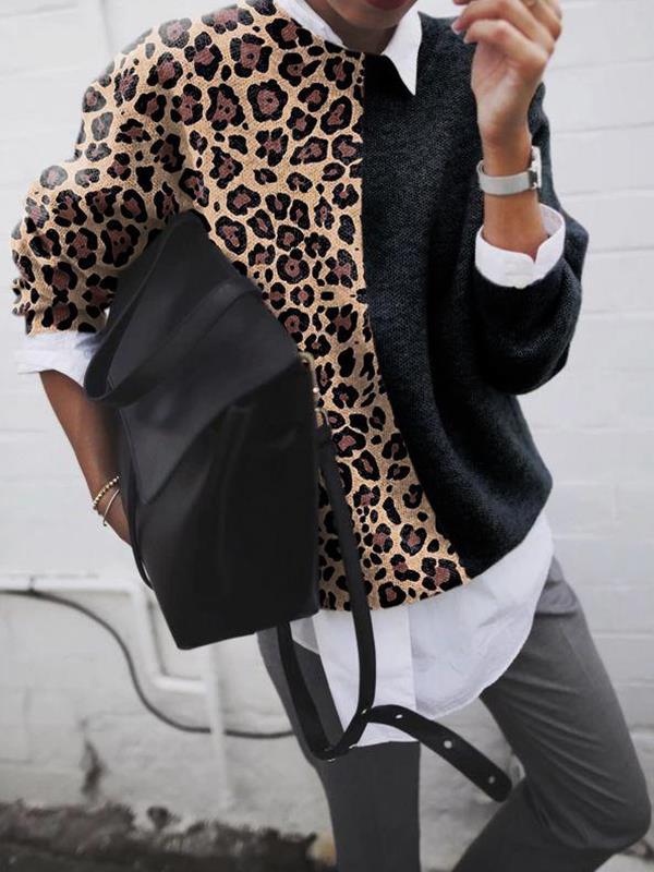 LD | Chic luipaard patchwork trui voor dames