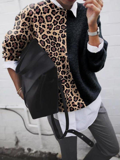 LD | Chic luipaard patchwork trui voor dames