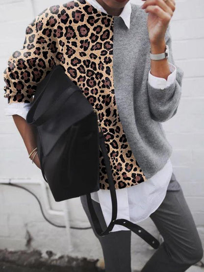 LD | Chic luipaard patchwork trui voor dames